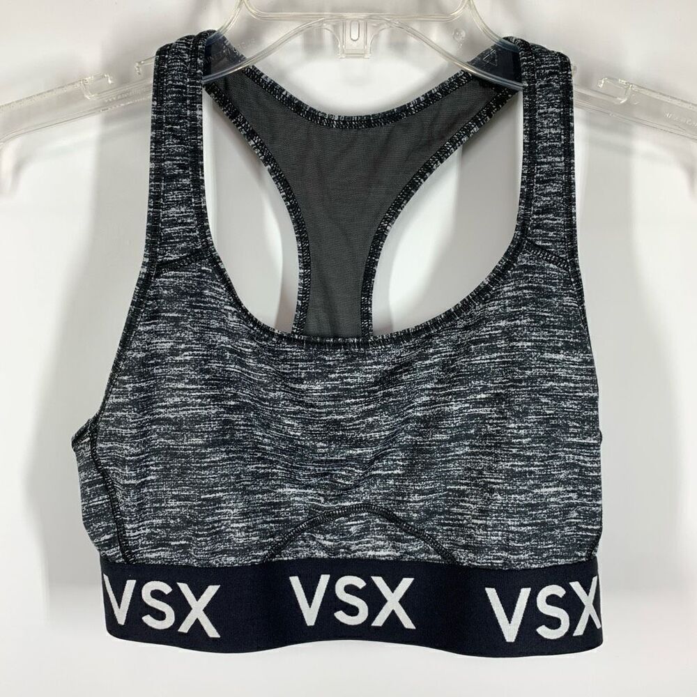 Victoria's Secret Women's VSX Heathered Racerback Sports Bra Gray Black Medium